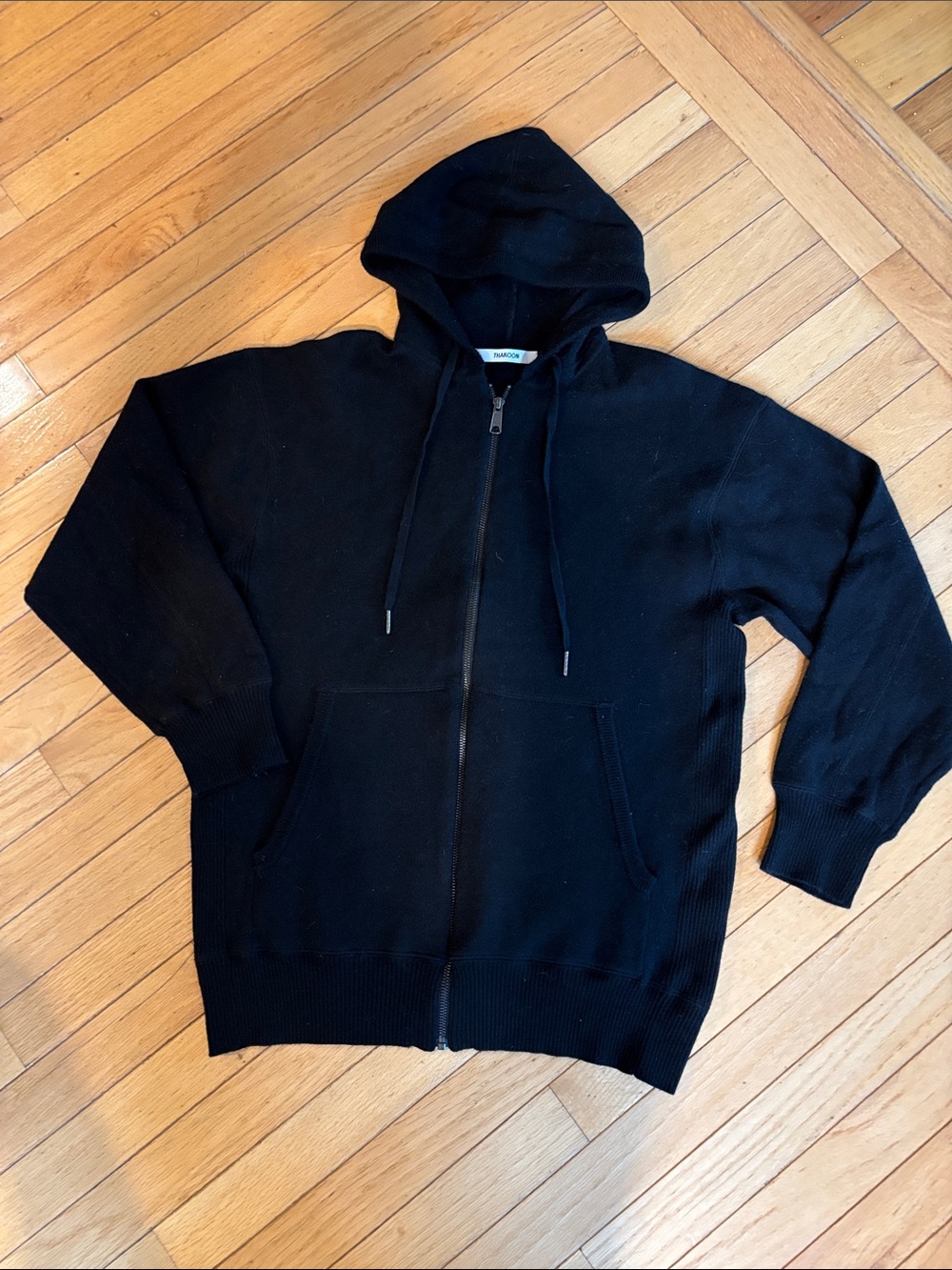 Thakoon hooded zip-front sweater w/2 pockets, size M black